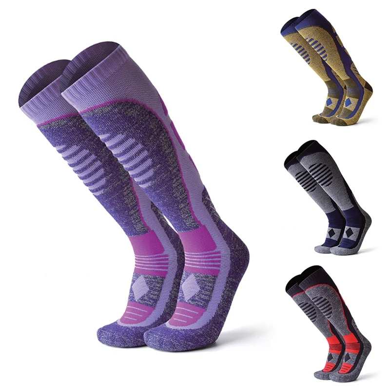 Skiing Socks Knee High/Long Thick Thermal Elastic Shock Absorption Hosiery Climbing Hiking Footwear Accessories