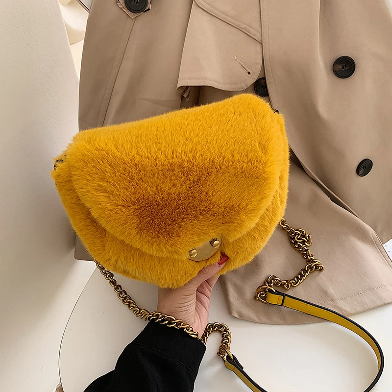 Yellow TOYOOSKY, модная седельная сумка из искусственного меха, женские роскошные сумки на плечо, маленькая круглая сумочка, сумки через плечо - Цвет: Yellow