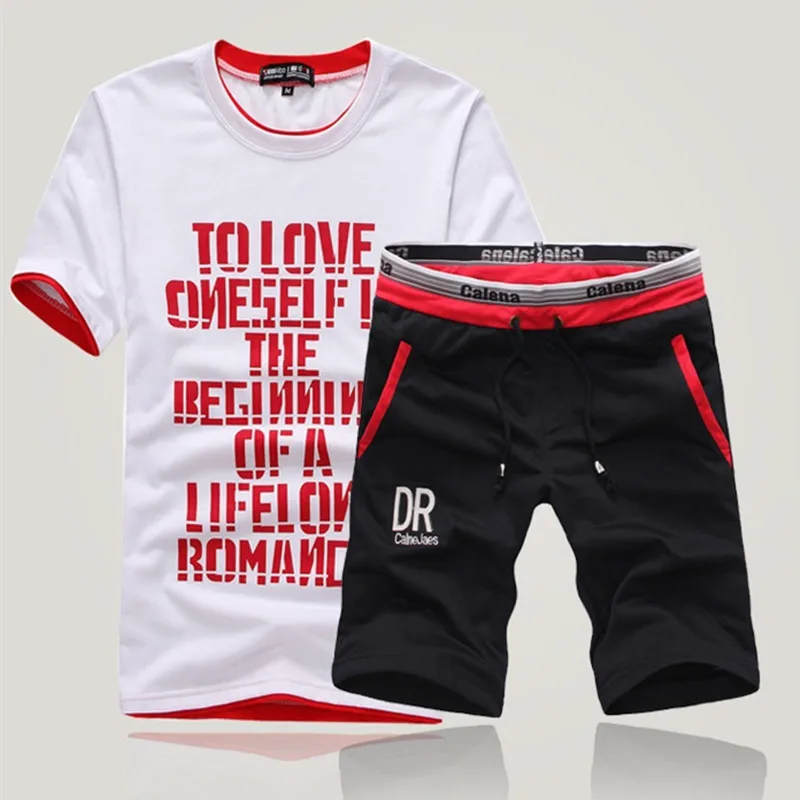 

Left ROM 2019 Summer Fashion Boutique Cotton Printing Men's Round Collar Casual Short Sleeve T-shirt Male Movement Suits Sets