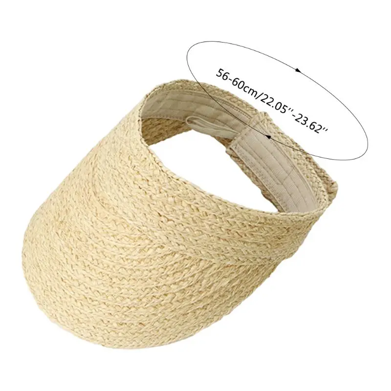 

Summer Handmade Woven Raffia Straw Sun Visor Hat Empty Top Wide Brim UV Protection Adjustable Foldable Peaked Beach Cap Au28 19