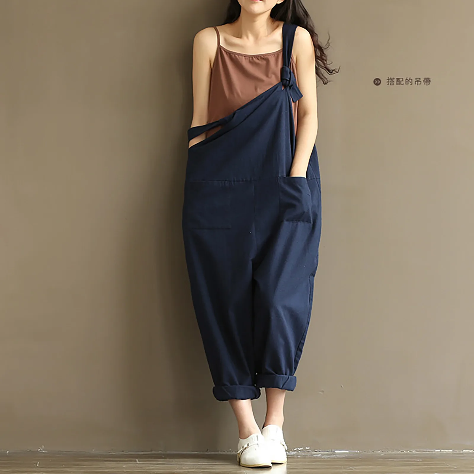 Plus Size 5xl Solid Color Women Loose Knot Tie Cotton Linen Jumpsuit Harem  Overalls jumpsuits body femme clothes vintage - AliExpress