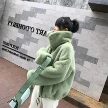 Меховое женское плюшевое пальто, Короткая Меховая куртка для женщин, новинка, осень и зима, свободные, толстые, теплые, имитация меха, мягкие, пушистые куртки