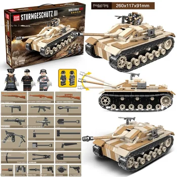 

New 721pcs WW2 Tank Series Germany Stug-III Building Blocks Model Bricks Compatible WW2 Military Figures Toys