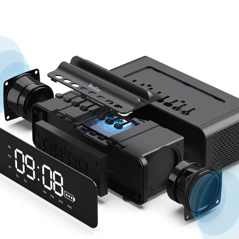 Multi-Function Bluetooth Speaker LED Alarm Clock Phone Stand FM Radio Wireless Music Soundbox