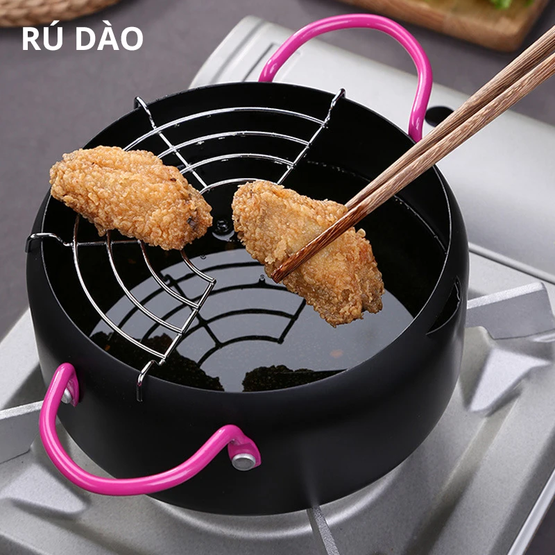 

Household Deep Fryer Oil Fryer Container with Filter Shelf Fried Pot Set Multisize Frying Non-stick Pan Pot Cooking Tools