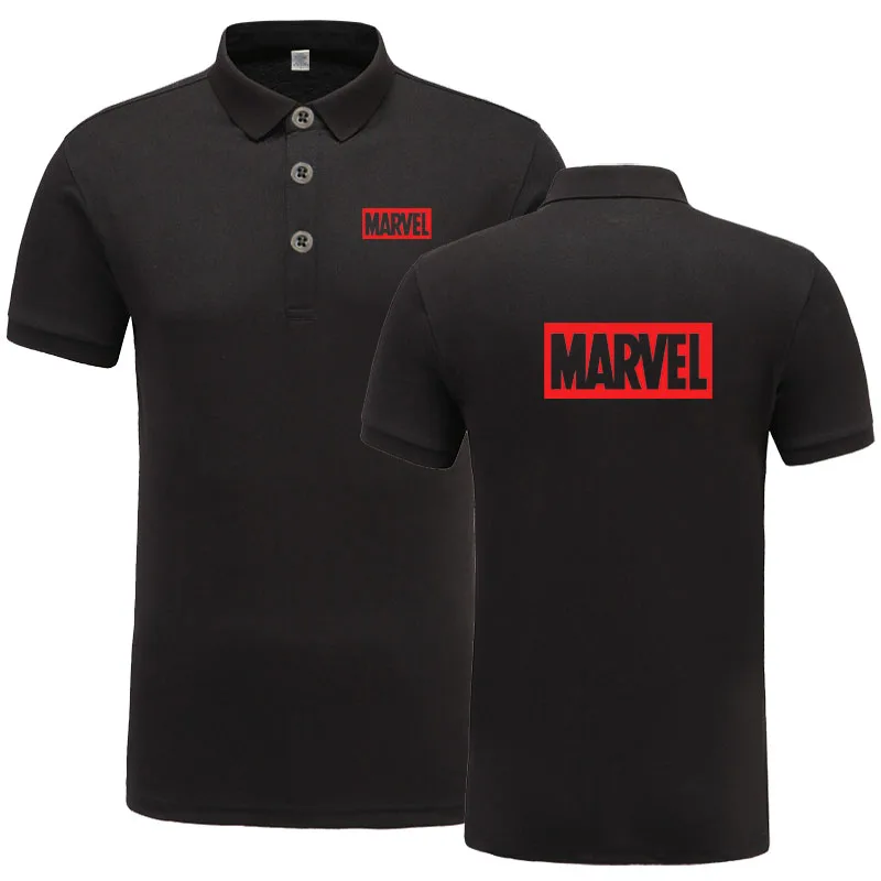 Новая летняя Повседневная рубашка поло Marvel мужская хлопковая Однотонная рубашка поло с коротким рукавом мужская одежда - Цвет: Черный