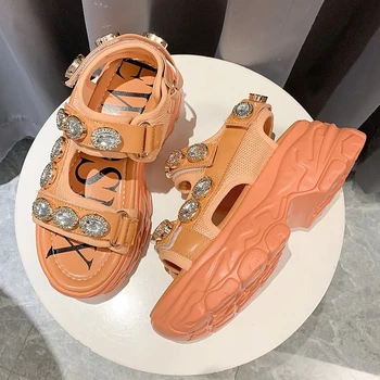 

Women Platform Chunky Sneakers Luxury Designers Fashion Crystal Casual Shoes For Woman Ladies Beach Sneaker Female 2020 Summer