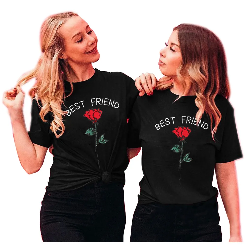 Женские футболки с надписью Best Friend и принтом розы повседневные топы летняя