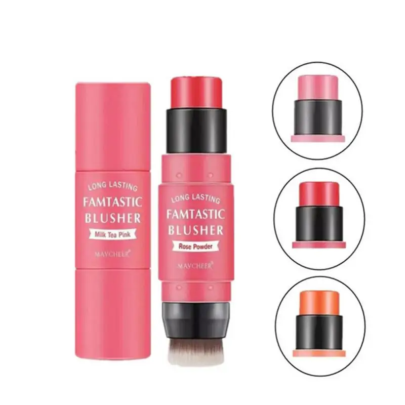 3 Colori A Doppia Testa Blush, Fard Bastone Con La Spazzola Idratante Viso Blush, Fard In Polvere Er Viso Illuminare Rouge Bastone Pesca Cremoso Blush