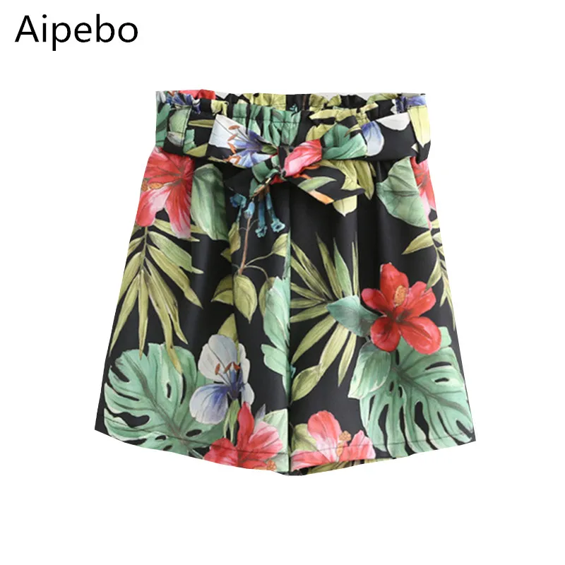 Aipebo Женские винтажные Свободные повседневные шорты с завышенной талией с поясом Горячие шорты