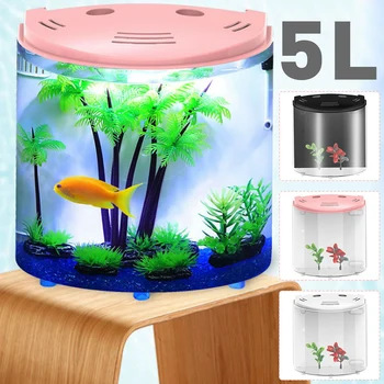 

5L Desktop Living Room USB LED Simulation Water Plants Home Decor Fish Tank 180 Degree Open Mini Aquarium Filtration Portable