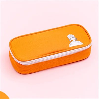 Orange Пеналы для карандашей с рисунками из мультфильмов, милый пенал для ручек с изображением панды, медведя, оранжевого и синего цветов, одноцветная сумка для карандашей, вместительные канцелярские сумки для хранения - Цвет: Orange