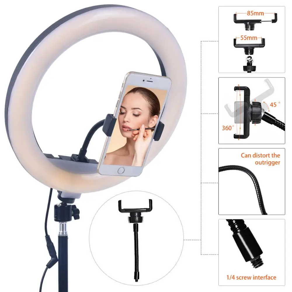 FOSOTO 30CM Photography LED Selfie Ring Light 3000K-5800K Dimmable Lamp with 1.6m Tripod Remote For Makeup Studio Phone Live