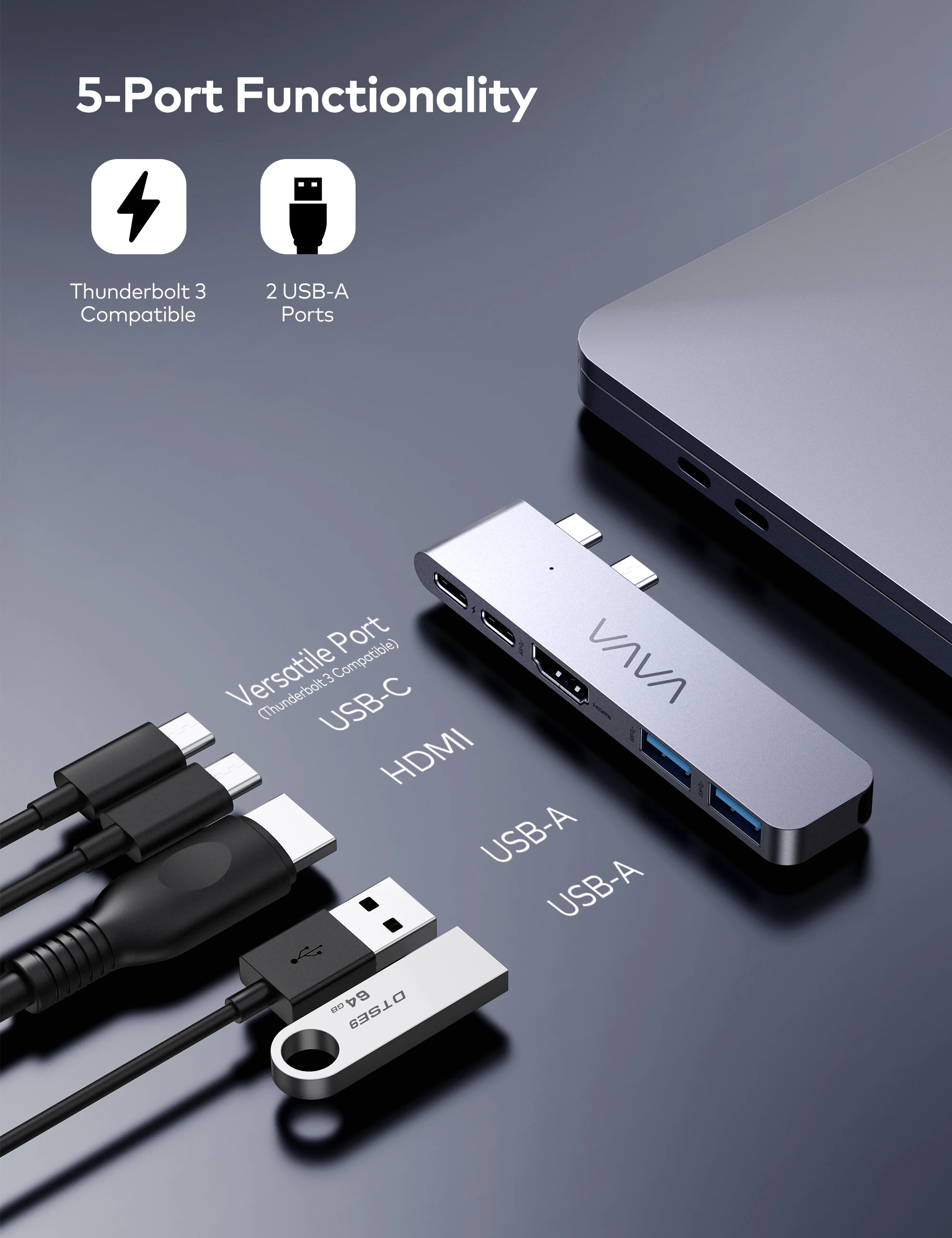 USB C Hub Dual Monitor Adapter 5K 60Hz 