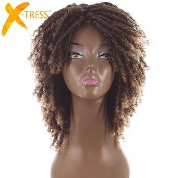 

X-TRESS Synthetic Crochet Braids Wig For Black Women Ombre Brown Colored Faux Locs Cute Hairstyle Short Bob Braided Hairpiece