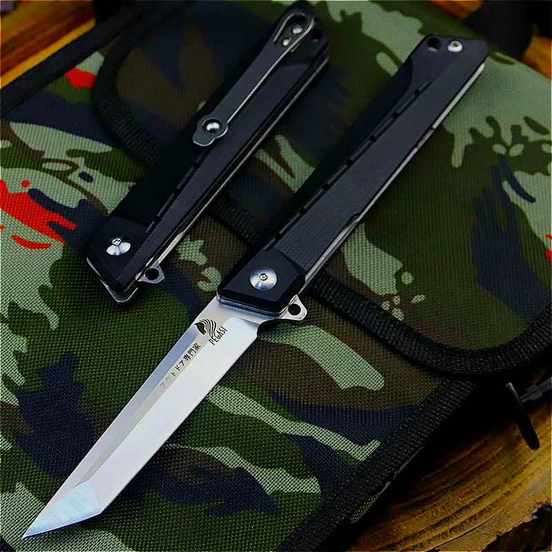 

PEGASI Japan D2 60HRC quick open folding knife G10 handle folding knife outdoor hunting mirror light tactical folding knife