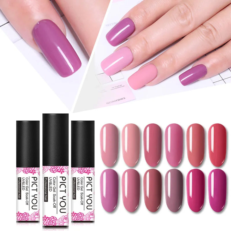 

PICT YOU 5ml Pale Mauve Series Color Gel Polish Soak Off UV Gel Varnish One-shot Color Nail Art Gel Polish 12 Colors