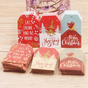 

100PCS Christmas Tags Kraft Paper Card Label Snowflake Santa Claus Pendant Ornament Decorations For Home New Year Navidad 2020