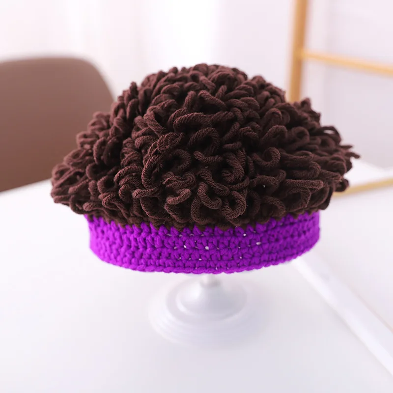 2021 Autumn and winter acrylic personality fake hair knitted hat warm