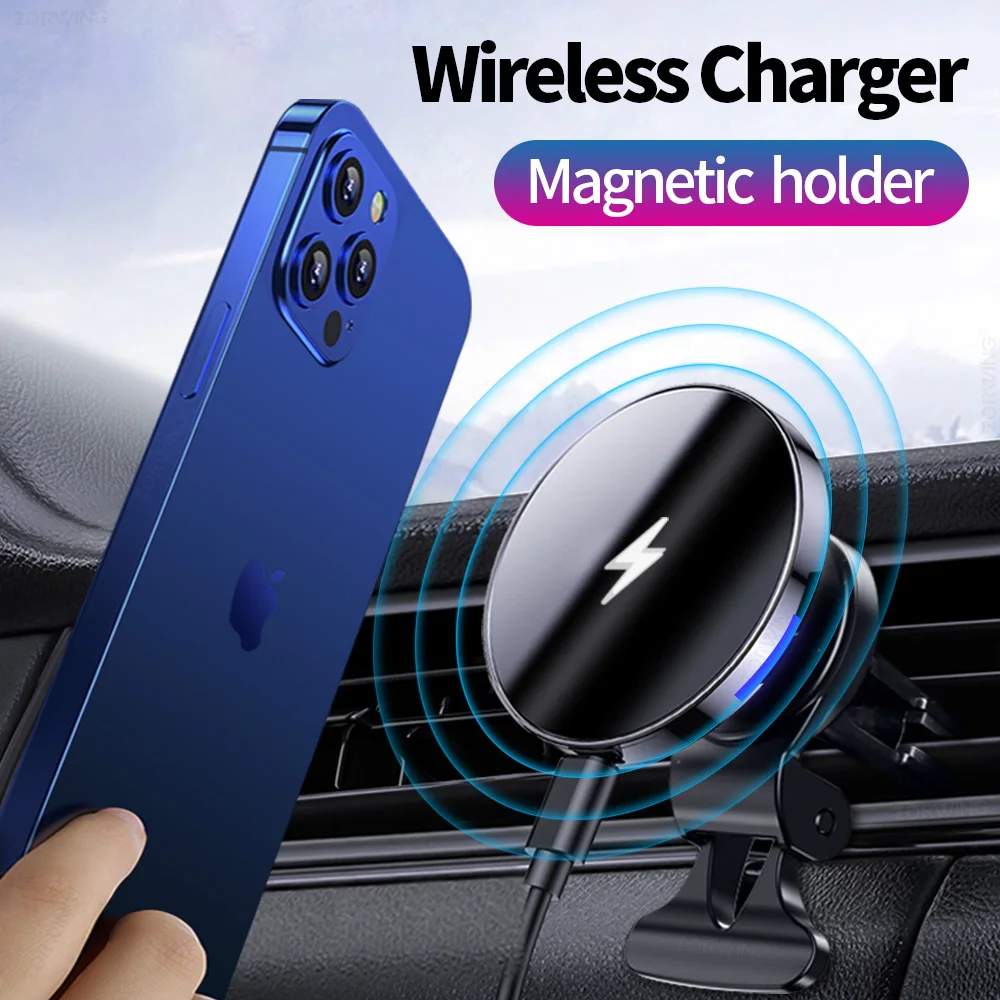 Cargador inalámbrico magnético Qi de 15W para coche, soporte de teléfono para iPhone 12 Pro Max Mini, soporte de carga de coche inalámbrico con Metal