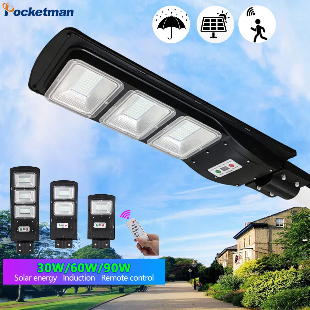 90W Solar Powered LED Street Light Radar Indution PIR Motion Sensor Wall Lamp