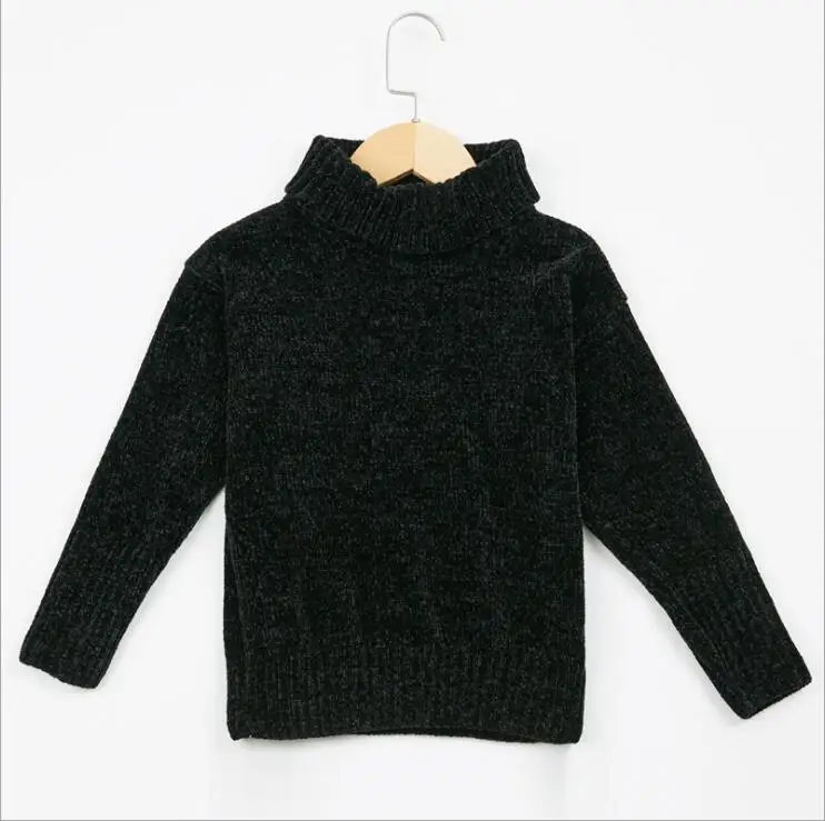 Зимняя одежда для маленьких девочек, свитер г., бархатный свитер с высоким воротником черная модная повседневная трикотажная одежда для девочек 8, 10, 12 лет - Цвет: Черный