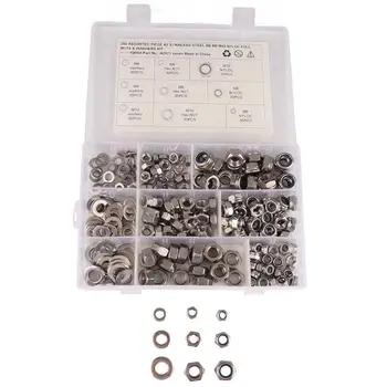 

255/Set Nylon Lock Nuts Fastener M6,M8,M10 Metric Thread Stainless Steel Self-locking Hex Locknut Kit