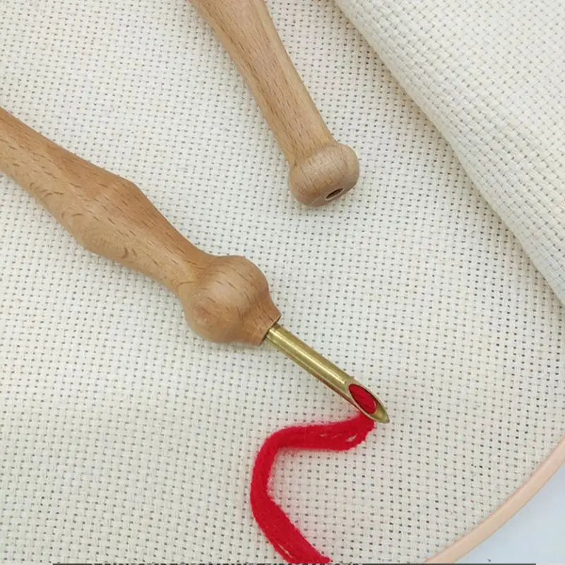 Прочная ручка для вязания, набор нитевдевателей для рукоделия с деревянной ручкой, ткацкое шитье для валяния
