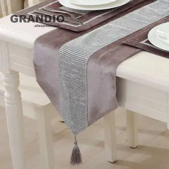 

Luxury Table Runner With Tassel 180cm & 210cm Artificial Diamond Champagne Red Purple Decorative Table Cover Placemat Home Decor