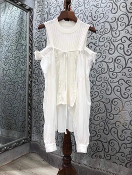 

2020 Early Autumn New Women's round Neck off-Shoulder Irregular Stitching Decorations Long Sleeve All-match Loose Shirt 802