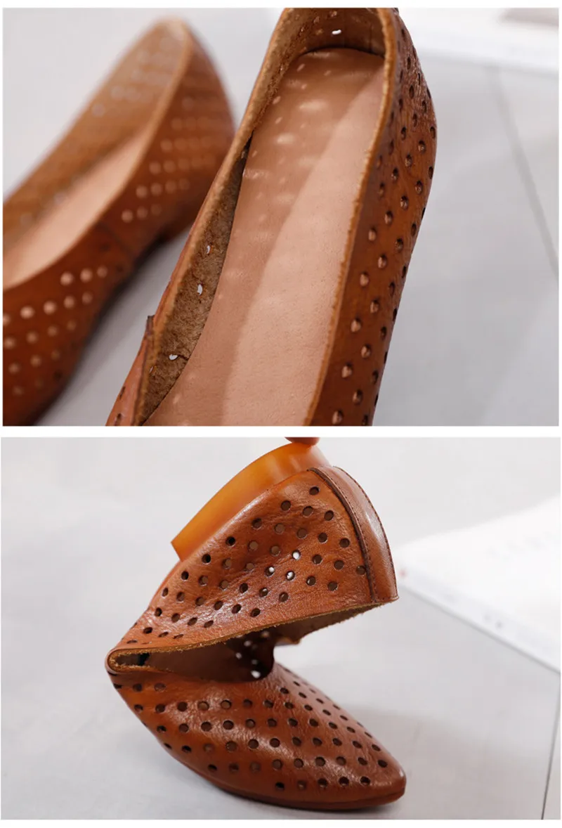 2020 Summer New Pointed Toe Women Flats Professional Casual Loafers Shoes Female Genuine Leather Hole Simple Flats Shoes Woman (9)