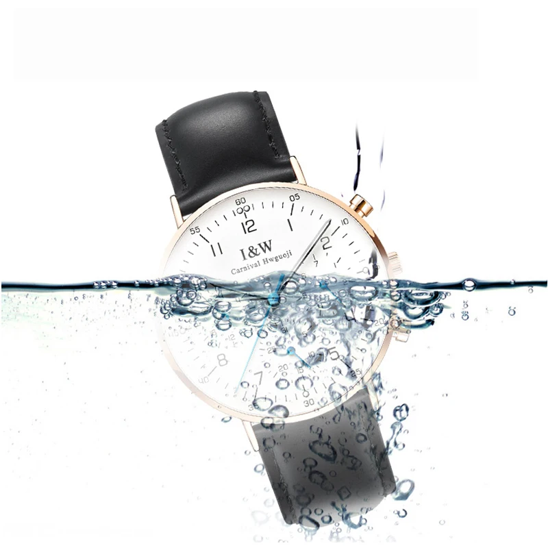 I& W Ультра тонкие кварцевые часы для мужчин карнавал лучший бренд класса люкс мужские s часы Мужские Водонепроницаемые кожаные Наручные часы мужские часы Relogio