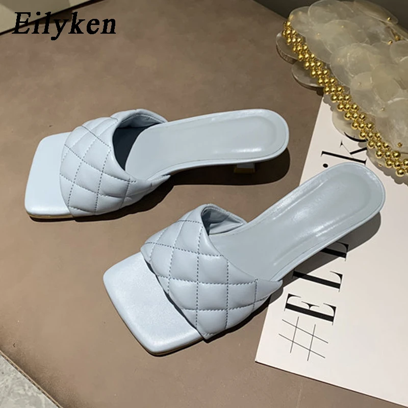 

Eilyken 2020 Summer Mules Design Women Slippers Fashion Sandals High Quality Square Toe Slip on Slides Ladies Beach Dress Shoes
