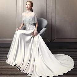LORIE Elegant High-Neck Evening Dress A-Line Woman Pageant Dress Lace Applique Prom Dress Illusion Back Evening Gowns Real Photo