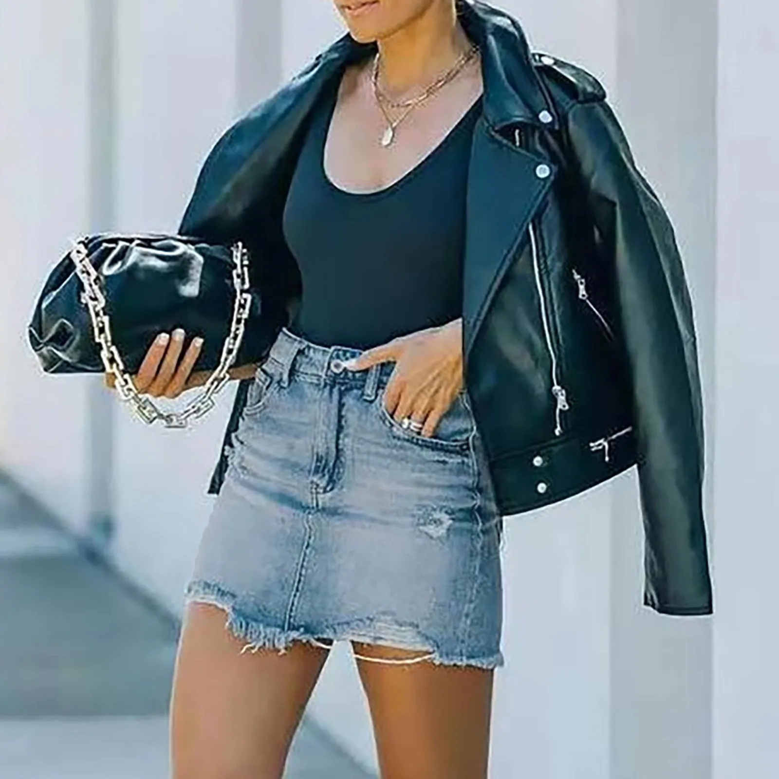 Women Denim Skirt Simplee Washed Denim Skirt Woman High Waist Short Skirt Female Fashionable Streetwear Summer Skirts Юбка#G 2
