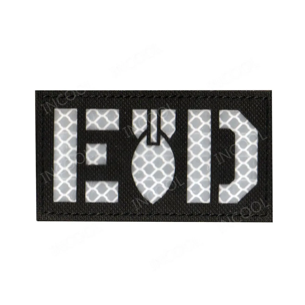 EOD Black White EOD инфракрасный отражающий ИК-патчи тактические для поддержания боевого духа патчи тканевые нашивки Светящиеся в темноте крюк петля наклейка для кепки одежды - Цвет: EOD Black White