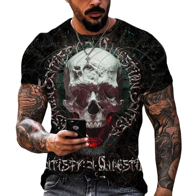 2021 Summer New Men’s 3D Skull Print T-shirt Casual Stylish Breathable O-neck Short-sleeved T-shirt OFSM-01193