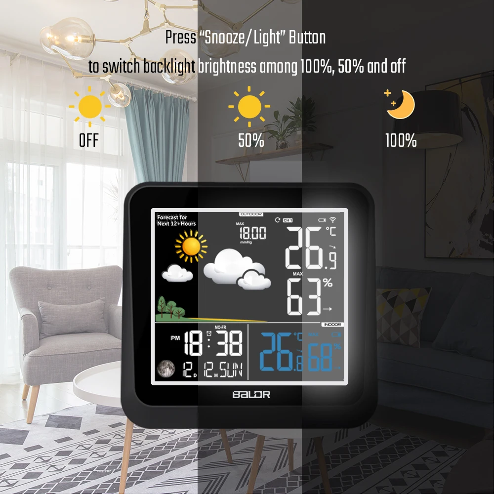 Goede Baldr LCD Kleur Indoor Outdoor Weerstation + Remote Sensor Thermometer Snooze Klok Bureau Wekker