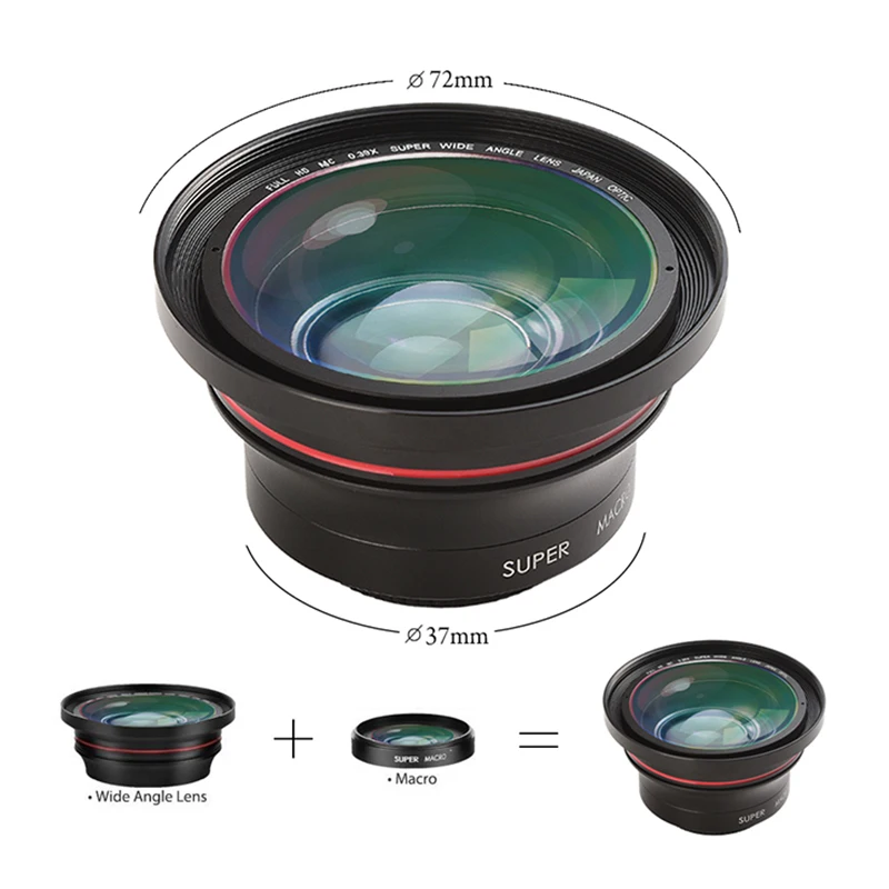 Camera Wide Angle Lens Micro Lens Kits 0.39X 37mm for 1080P 4K Camcorder ORDRO FS-1 Video Recording, wide angle conversion lens