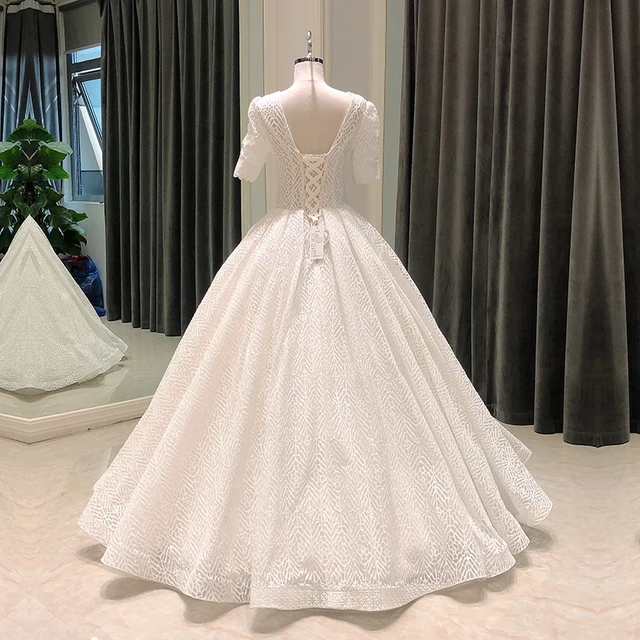 SL-8226 simple ball gown wedding dress 2021 half sleeve elegant beads deep v neck bridal wedding gowns for bride dresses 2