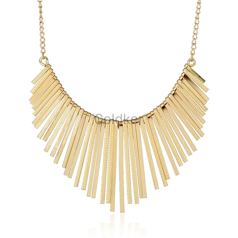

Women Punk Golden Tassel Necklace Unisex Frosted Metal Tassel Necklace Exaggerated Personality Geometric Choker Jewelry Gift