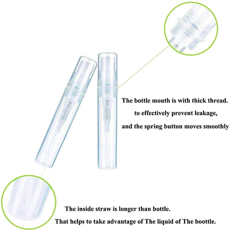 200Pcs 투명 작은 플라스틱 스프레이 병 2ML 3ML 미니 리필 되나요 에센셜 오일 유리 병 빈 화장품 용기
