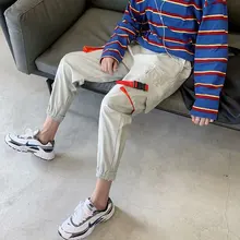 Мужской комбинезон Ulzzang, свободные хип-хоп штаны в Корейском стиле, мужские повседневные обтягивающие штаны для подростков