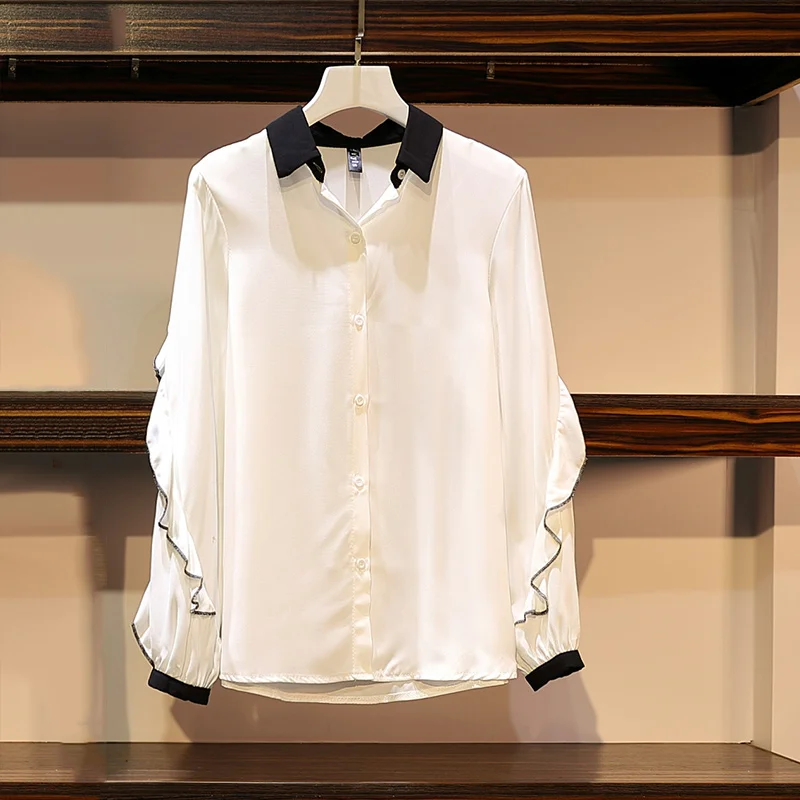 Trytree/осенний женский костюм из двух предметов, повседневный однобортный жилет с отложным воротником+ блузка с оборками, офисный Женский комплект из 2 предметов - Цвет: White Blouse
