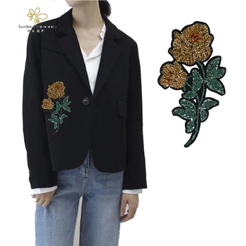 

Flower Embroidery Beaded Sequin Patches handmade Crystal Badges Clothes Decorated Sew on 5 pieces