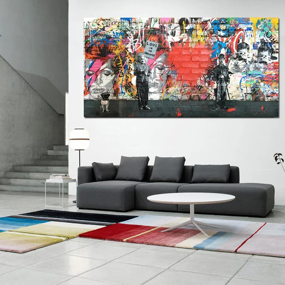 

Love is the Answer Abstract Graffiti Canvas Painting Poster and Prints Europe Wall Art Pictures for Living Room Decoration
