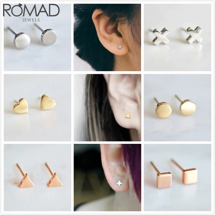 Серьги ROMAD из нержавеющей стали для женщин/мужчин серьги-кресты сердце крошечные