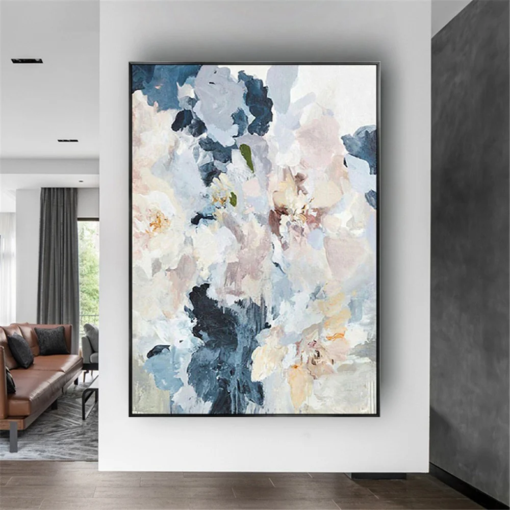 

100% Hand-painted Oil Painting In The Living Room Decor Poster Purple Texture Abstract Flowers Canvas Picture For Home Wall Art