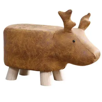 

Children's Solid Wood Short Bench Creative Animal Elephant Dinosaur Cartoon Household Shoe Change Bench Leather Bench Chair