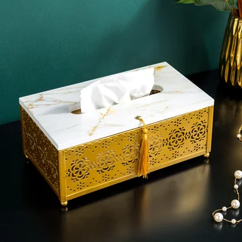 

Chinese Style Golden Tissue Boxes Table Napkin Holder Wipes Case Paper Towel Holder Iron Napkin Box for Home Office Living Room